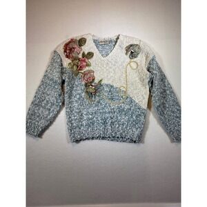 Vintage 90s Exclusive Imports Floral Sweater Medium Grandma Cottagecore